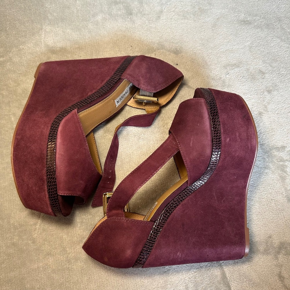Y2K Steve Madden Lorii Burgundy Suede Platform Wedge Heels 8 Brat Indie Sleaze - Picture 4 of 12